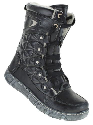 Bootsland Winterstiefel Stiefel Winterschuhe Damenstiefel Damen 050, Schuhgröße:36, Farbe:Schwarz/Grau von Bootsland