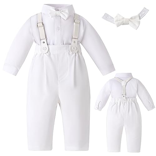 Booulfi Baby Jungen Taufkleidung Baumwollstoff Taufanzug 4 Teiliges Weiß Mit Fliege Oberhemd Hut Unterhosen Hose (as3, age, 9_months, 12_months, 239 weiß) von Booulfi