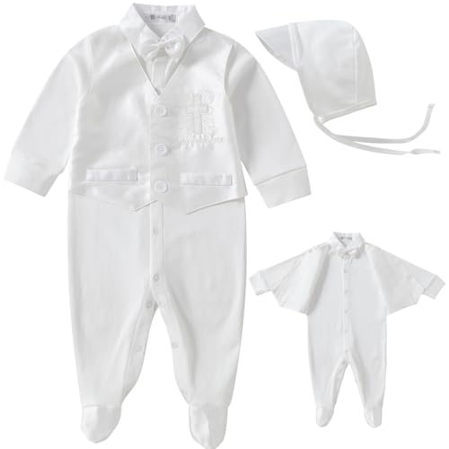 Booulfi Baby Kleidung Jungen 0-3 Monate Strampler Neugeborene Bady Langarm Overall Winter Baby Erstausstattung Gastgeschenk Taufe Taufanzug Junge von Booulfi