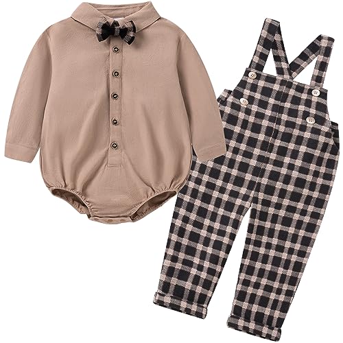 Booulfi Neugeborenen Kleidung Junge Baby Outfit Fotoshooting HosenträGer Kinder und Fliege Set Hose 56 Anzug Kinder Jungen von Booulfi