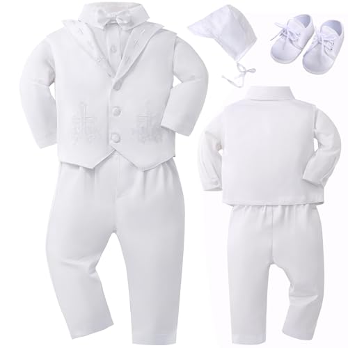 Booulfi Taufanzug Junge Baby Taufkleid Taufanzug Junge Anzug Baby Jungen Bekleidungsset Gentleman Set mit weißen Hemden Schuhe Kappe 12-18 Monate Taufe Geschenk von Booulfi