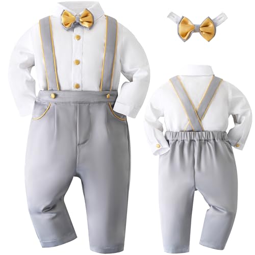 Booulfi Taufkleidung Junge Grau Fliege Festliche Kindermode Jungen 12-18 Months Langer ÄRmel Babykleidung Baby Klamotten von Booulfi