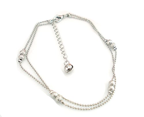 Boowhol Damen 925 Sterling Silber Mode Elegant Doppelt Kette Kugel Glocke Fußkettchen Fußkette Hypoallergen von Boowhol