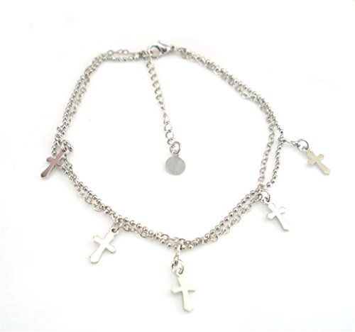 Boowhol Damen Herren Doppelketten Fußkettchen Armbänder Verstellbar Kreuz 925 Sterling Silber von Boowhol