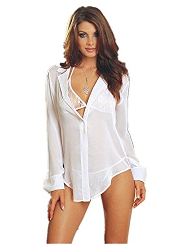 Boowhol Damen Lingerie Erotik Negligee Bademäntel Hemd Nachthemd Spitzewäsche Kleid Sexy Nachtclub Nachtwäsche Unterwäsche (M, Weiß) von Boowhol