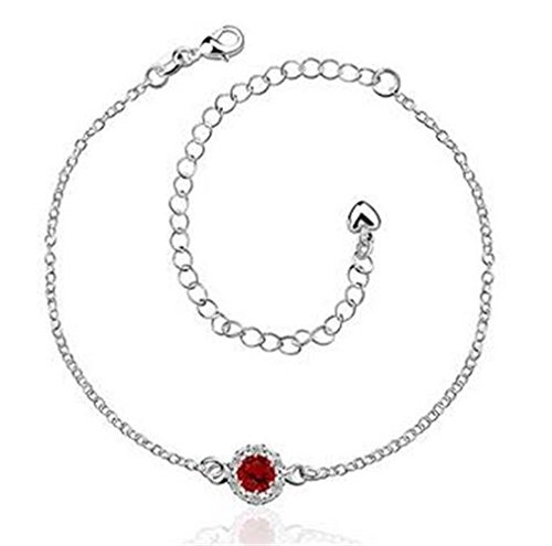 Boowhol Damen Mädchen Männer 925 Sterling Silber Runde Zirkonia Fußkettchen Fußkette Verstellbar (Rot) von Boowhol