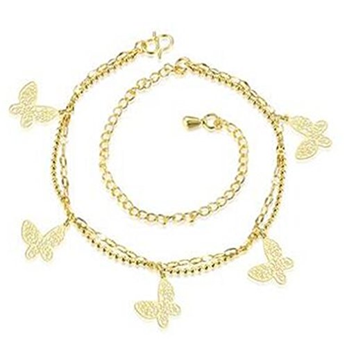 Boowhol Damen Mädchen schmetterling Doppelketten Armbänder/Fußkettchen Fußkette Verstellbar aus 925 Sterling Silber (Gold) von Boowhol