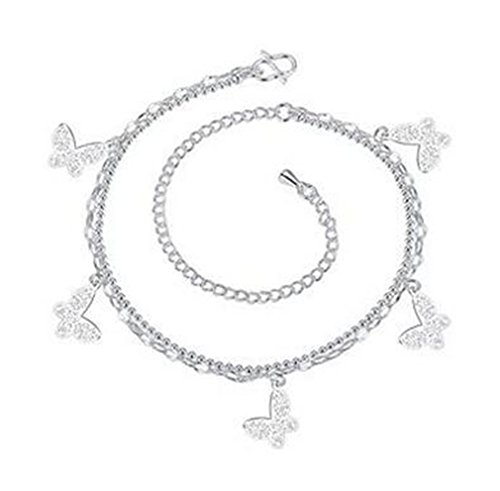 Boowhol Damen Mädchen Schmetterling Doppelketten Armbänder/Fußkettchen Fußkette Verstellbar aus 925 Sterling Silber (Silber) von Boowhol