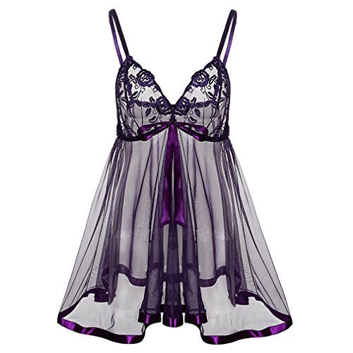 Boowhol Damen Reizwäsche Tief V-Ausschnitt Negligee Sexy Transparent Spitze Chiffon-Kleid Babydoll Dessous-Sets Kleid Spitze Reizvoll Babydolls Nachtmäntel mit G-String,Übergröße- größe XL-5XL (4XL) von Boowhol