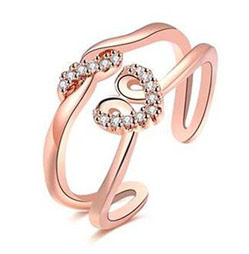 Boowhol Damen-Ring 925 Sterling Silber Ringöffnung Diamant Herz-Ring Verstellbar Verlobungsring Ehering/Trauring Eröffnung Ring zum Jahrestag Verlobung (Rosegold) von Boowhol