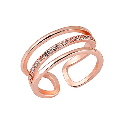 Boowhol Damen-Ring 925 Sterling Silber Trauringe Ringöffnung Diamant Ring Verstellbar Verlobungsring Hochzeit Ringe Zirkonia Kristall zum Jahrestag Verlobung DREI Schichten Ring (Rosegold) von Boowhol