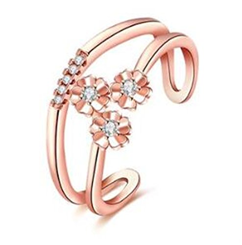 Boowhol Damen-Ring Schmuck 925 Sterling Silber DREI Blumen Gläzend Diamant Verstellbar Ring klassisch Verlobungsring Ehering/Trauring Ring (Rosegold) von Boowhol