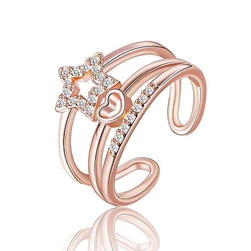 Boowhol Damen-Ring Schmuck 925 Sterling Silber Diamant Herz-Ring Verstellbar Verlobungsring Ehering/Trauring Eröffnung Ring (Rosegold) von Boowhol