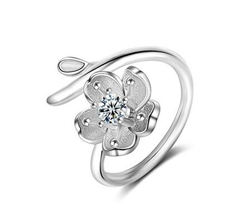 BROWOL Damen Ringe 925 Sterling Silber Süß und Schön Kirschblüten Hypoallergen Verstellbaren Ringe Trauringe Verlobungsring Paar Ringe von BROWOL