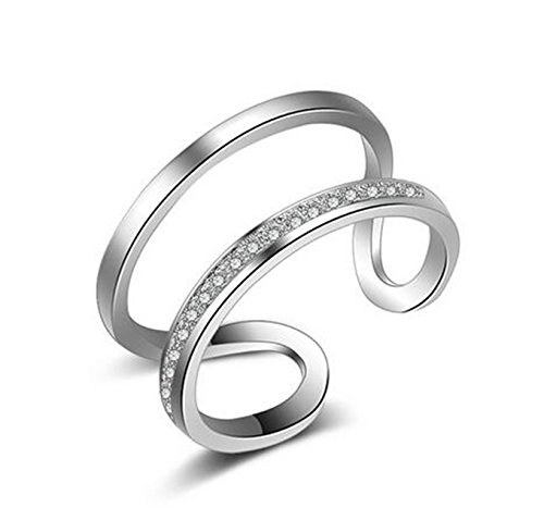 Boowhol Damen Ringe 925 Sterling Silber Zirkonia Einfach Doppelt Ringöffnung Hypoallergen Verstellbaren Ringe Verlobungsring Paar Ringe von Boowhol