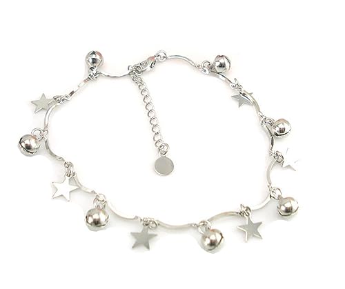 Boowhol Damen Verstellbar Fußkettchen Fußkette Armbänder Armkette mit Anhänger Sterne Glocke aus 925 Sterling Silber (Fußkette) von Boowhol