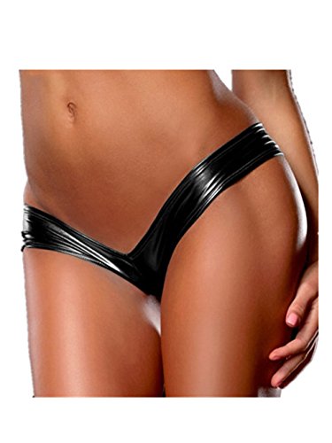 Boowhol Frauen Unterwäsche Hosen Sexy Versuchung Leder PU Schlüpfer Panty G-String Tanga Slips (2XL, Schwarz) von Boowhol