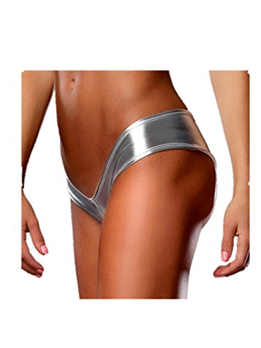 Boowhol Frauen Unterwäsche Hosen Sexy Versuchung Leder PU Schlüpfer Panty G-String Tanga Slips (2XL, Silber) von Boowhol