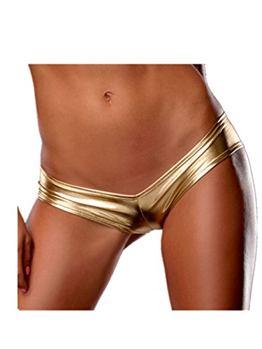 Boowhol Frauen Unterwäsche Hosen Sexy Versuchung Leder PU Schlüpfer Panty G-String Tanga Slips (M, Gold) von Boowhol