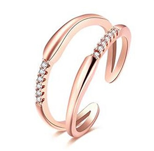 Boowhol Ring 925 Sterling Silber Einfach Partnerschaftsringe Trauringe Damen Ring Doppelring Ringöffnung Ring Verstellbar Ringe zum Jahrestag Verlobung (Rosegold) von Boowhol