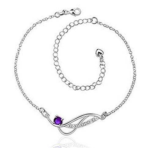 Boowhol Zirkon 925 Sterling Silber Twist Infinity Unendlich verstellbar Fußkettchen Fußkette für Damen Mädchen Männer (Lila) von Boowhol