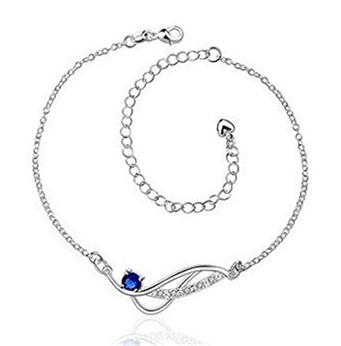 Boowhol Zirkon 925 Sterling Silber Twist Infinity Unendlich verstellbar Fußkettchen Fußkette für Damen Mädchen Männer (Blau) von Boowhol