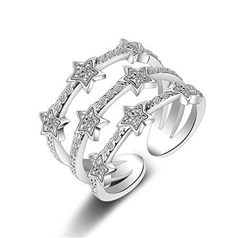 Boowohl Damen-Ring Acht Sterne Ring Kristall-Ring Fingerring Ringöffnung Verlobungs- & Partnerringe Ringe 925 Sterling Silber zum Jahrestag von Boowhol