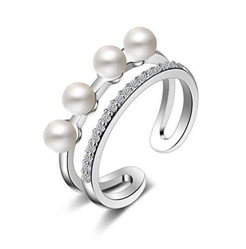 Boowohl Damen-Ring Freundschaftsringe Perlen Zirkon Ring Doppelring Glitzer glänzend Verlobungring 925 Sterling Silber Ringe Öffnung Größe Variieren von Boowhol