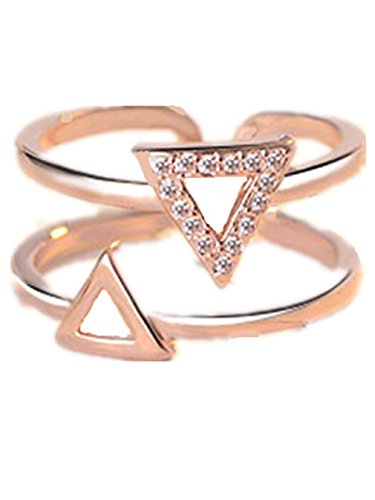 Boowohl Damen-Ring Freundschaftsringe Trauring glänzend Zirkon Doppel-Dreieck 925 Sterling Silber Diamant Hypoallergen Ringe Doppel-Ring Eröffnungringe (Rosegold) von Boowhol