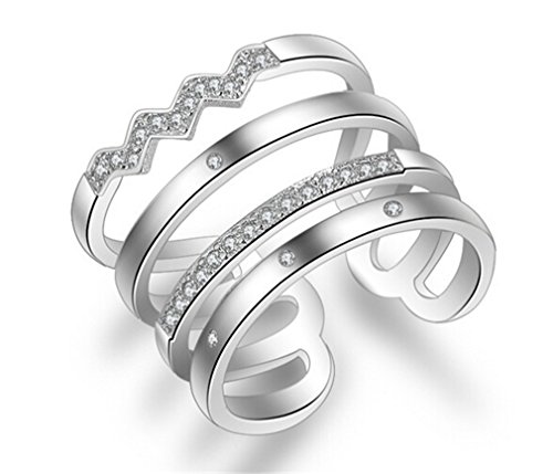 Boowohl Damen-Ring Schmuck Hochzeitringe Verlobungring Persönlichkeit Übertrieben Mehrschichtige-Ring Trauring Eröffnungringe Ehering 925 Sterling Silber von Boowhol