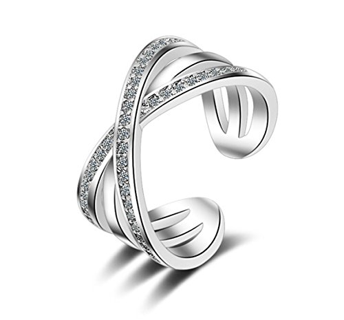 Boowohl  Partnerschaftsringe Trauring Ringe 925 Sterling Silber Einstellbar Kreuz Ring Kristall-Ring Glitzer Zirkonia Twist Verlobungs- & Partnerringe Ringe zum Jahrestag von Boowhol