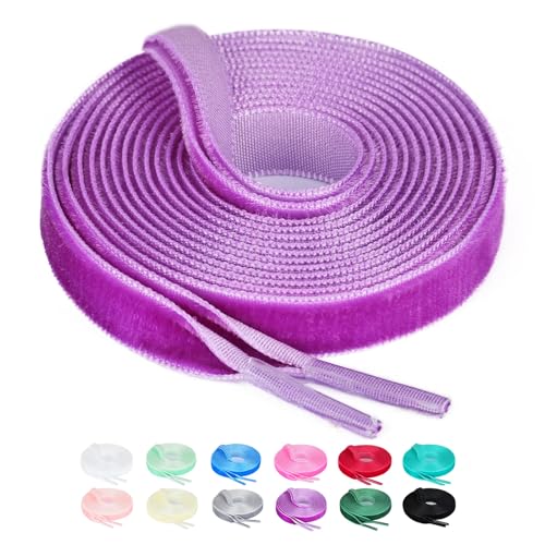 Booyckiy Flache Samt-Schnürsenkel für Damen, 6,3 cm breit, modisch, bunt, Dunkelviolett (2 Paar), 47inch(120cm) von Booyckiy
