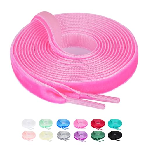 Booyckiy Flache Samt-Schnürsenkel für Damen, 6,3 cm breit, modisch, bunt, Rosa (2 Paar), 47inch(120cm) von Booyckiy