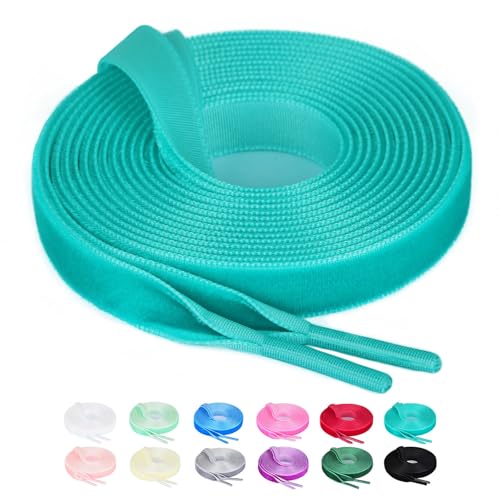 Booyckiy Flache Samt-Schnürsenkel für Damen, 6,3 cm breit, modisch, bunt, Seegrün (2 Paar), 47inch(120cm) von Booyckiy