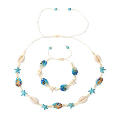 Muschel-Seestern-Halsketten-Armband-Set, Boho, natürliche Muschel, Sommer, Ozean, Strand, verstellbarer Schmuck, Geschenk für Frauen, Large, Muschel, Kein edelstein Muschel-Seestern-Halsketten-Armband-Set, Boho, natürliche Muschel, Sommer, Ozean, Strand, verstellbarer Schmuck, Geschenk für Frauen, Large, Muschel, Kein edelstein von Bopiu