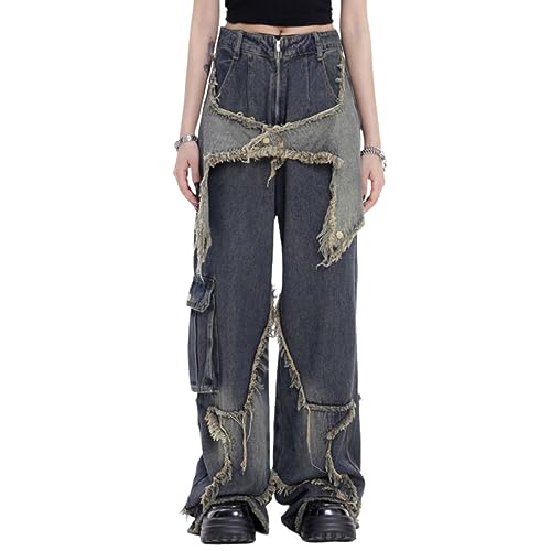 Bopoft Ästhetische Hohe Taille Jeans Y2k Frauen Stern Harajuku Gothic Mode Baggy Breites Bein Y2k Hosen Vintage 90S Koreanische Kleidung, Blau12, M Bopoft Ästhetische Hohe Taille Jeans Y2k Frauen Stern Harajuku Gothic Mode Baggy Breites Bein Y2k Hosen Vintage 90S Koreanische Kleidung, Blau12, M von Bopoft