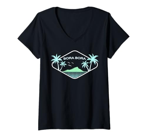 Damen Bora Bora Palmen Insel Strand Polynesien Fidschi Tahiti T-Shirt mit V-Ausschnitt Damen Bora Bora Palmen Insel Strand Polynesien Fidschi Tahiti T-Shirt mit V-Ausschnitt von Bora Bora ist wunderschön