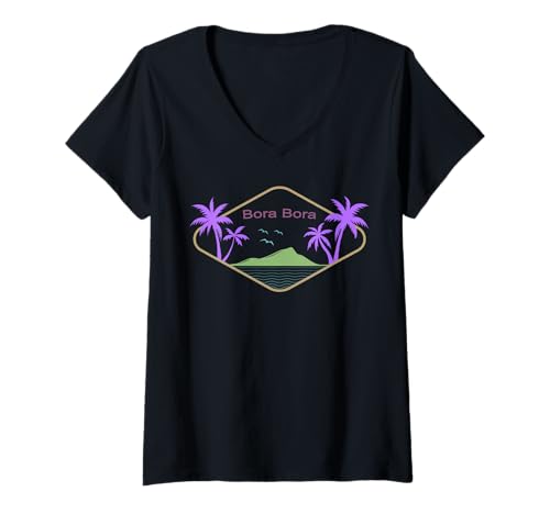 Damen Bora Bora Palmen Insel Strand Polynesien Tahiti Fidschi T-Shirt mit V-Ausschnitt Damen Bora Bora Palmen Insel Strand Polynesien Tahiti Fidschi T-Shirt mit V-Ausschnitt von Bora Bora ist wunderschön
