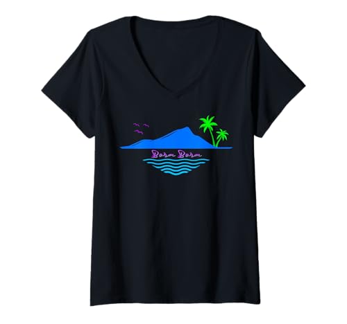 Damen Bora Bora Palmen Insel Strand Tahiti Polynesien Fidschi T-Shirt mit V-Ausschnitt Damen Bora Bora Palmen Insel Strand Tahiti Polynesien Fidschi T-Shirt mit V-Ausschnitt von Bora Bora ist wunderschön