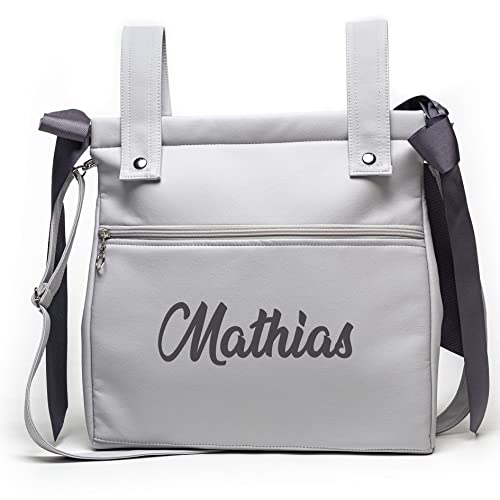 Personalisierte Öko-Leder Einkaufstasche für Kinderwagen mit Name - Kinderwagentasche - Kinderwagen Organizer Tasche Brotkasten - Grau - Nenel von Borda y más