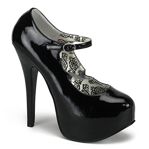 Bordello Teeze-07 - Original Burlesque Plateau Riemchen Pumps in Lack Schwarz, Größe:EU-41/42 / US-11 / UK-8 von Bordello