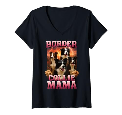 Damen Border Collie Mama T-Shirt mit V-Ausschnitt Damen Border Collie Mama T-Shirt mit V-Ausschnitt von Border Collie Design