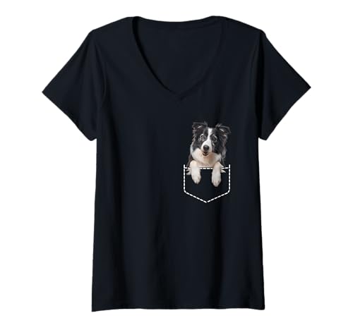 Damen Pocket Border Collie T-Shirt mit V-Ausschnitt Damen Pocket Border Collie T-Shirt mit V-Ausschnitt von Border Collie Design