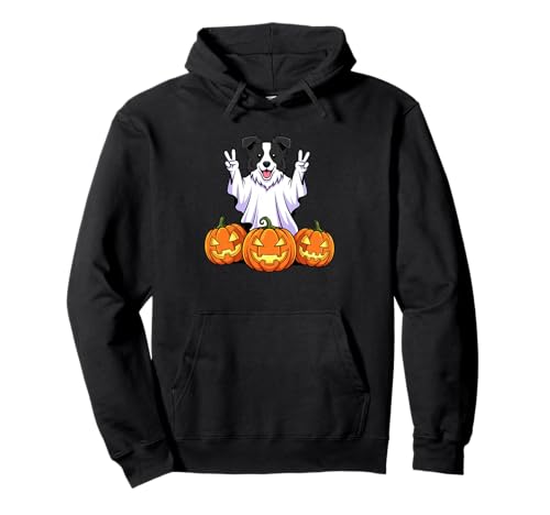 Border Collie Ghost Pumpkin Boo Halloween Kinder Herren Damen Pullover Hoodie von Border Collie Dog Halloween Ghost Pumpkin Outfits