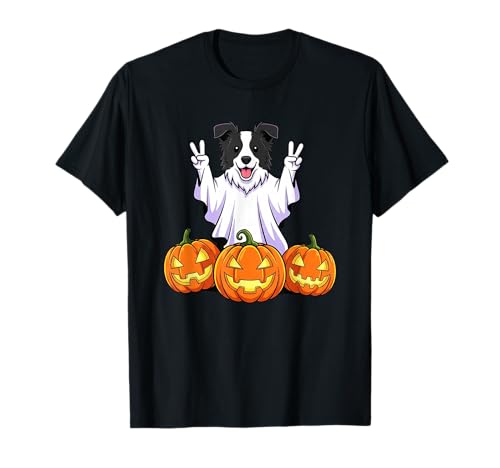 Border Collie Ghost Pumpkin Boo Halloween Kinder Herren Damen T-Shirt von Border Collie Dog Halloween Ghost Pumpkin Outfits