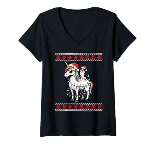 Damen Christmas Border Collie Unicorn Sunglasses T-Shirt mit V-Ausschnitt Damen Christmas Border Collie Unicorn Sunglasses T-Shirt mit V-Ausschnitt von Border Collie Dog Lover Gifts