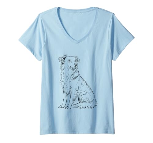 Damen Skizzenkunst für Border Collie Hundeliebhaber T-Shirt mit V-Ausschnitt von Border Collie Dog Lovers Art Sketch
