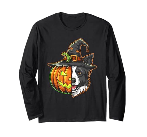 Border Collie Kürbis Jack O Laterne Halloween Herren Damen Langarmshirt von Border Collie Dog Lovers Halloween Pumpkin Outfits