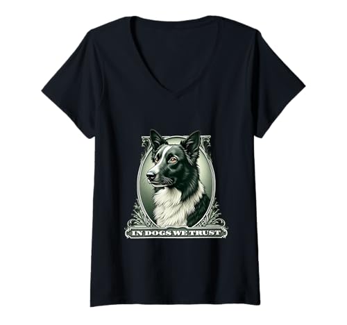 Damen In Border Collie We Trust Lustiger Vintage Collie Hund T-Shirt mit V-Ausschnitt von Border Collie Fun Designs