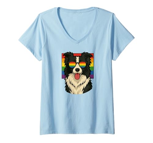 Damen Border Collie Hund, Gay Pride, Queer, LGBTQ+, T-Shirt mit V-Ausschnitt Damen Border Collie Hund, Gay Pride, Queer, LGBTQ+, T-Shirt mit V-Ausschnitt von Border Collie Gay Pride Parade